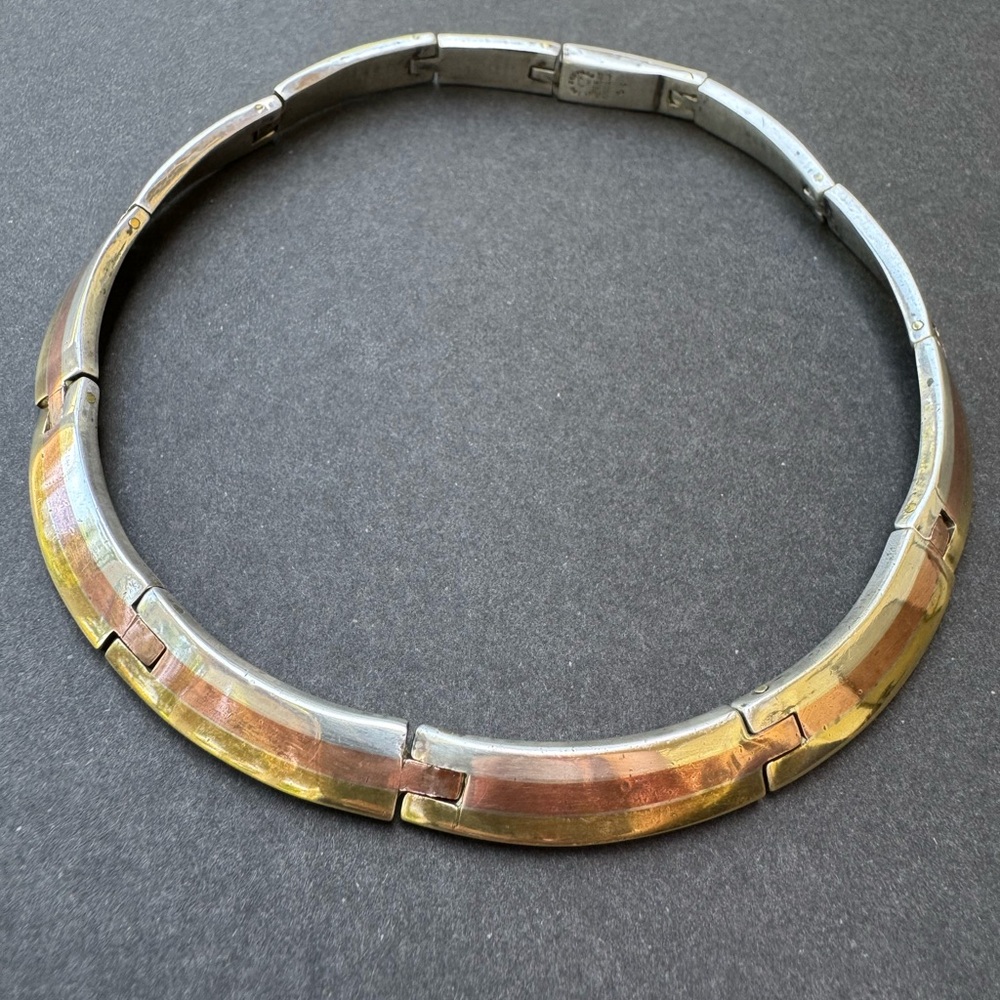 Los Castillo Taxco Tri-Tone Silver Necklace  Collar modern Art to wear Mexico ⭐️